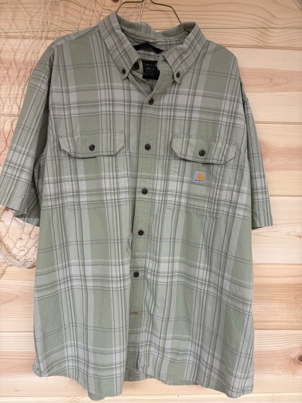 Carhartt Short-Sleeve Light Green Plaid Button-Down Shirt